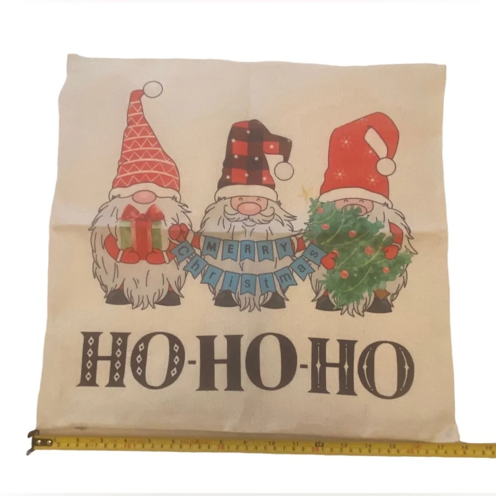THREE SANTAS MERRY CHRISTMAS THROW PILLOW COVER 17” X 17.5” Holiday Home Decor